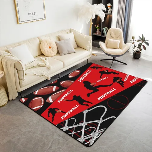 Vista 7 de Erosebridal Alfombra de baloncesto de 3 x 5 pies para niños y niñas, alfombra de área de jugadores de baloncesto, color negro, rojo y dorado