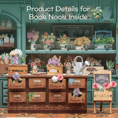 Vista 5 de Fsolis - Kit de rincón de libros - Kit de escena en miniatura DIY para adultos, rompecabezas de madera 3D, mini casa, mini manualidades, estantería