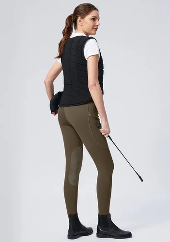 Vista 6 de SANTINY Pantalones de equitación para mujer con bolsillos con cremallera, mallas de escuela con parche en la rodilla, pantalones ecuestres para mujer