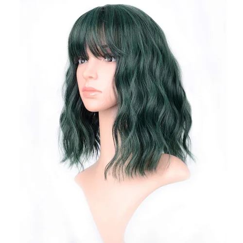 Vista 26 de VCKOVCKO - Peluca de cabello castaño claro rizada con flequillo de aire, onda natural rizada, peluca corta estilo Bob para mujer, longitud hasta