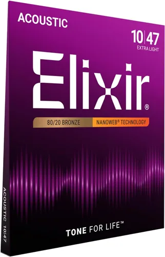 Vista 16 de Elixir, cuerdas de bronce para guitarra acústica 80/20 con recubrimiento Polyweb, extralivianas (.010-.047)
