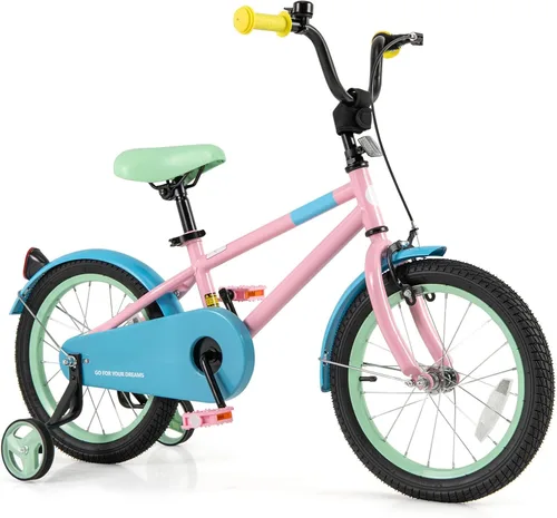 Vista 24 de BABY JOY Bicicleta infantil de macarones coloridos, de 12, 14, 16 y 18 pulgadas, bicicleta deportiva para niños con ruedas de entrenamiento