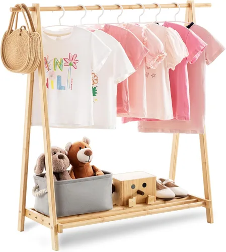 Vista 8 de Perchero de ropa para niños con caja de almacenamiento, Perchero de disfraces para niños, Perchero de disfraces de danza para colgar ropa, Perchero
