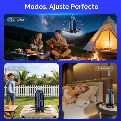 Vista 7 de Exterminador solar de insectos para exteriores – Batería de 5000 mAh, matamosquitos de 4200 V, recargable USB-C y paneles solares de 4 lados Negro