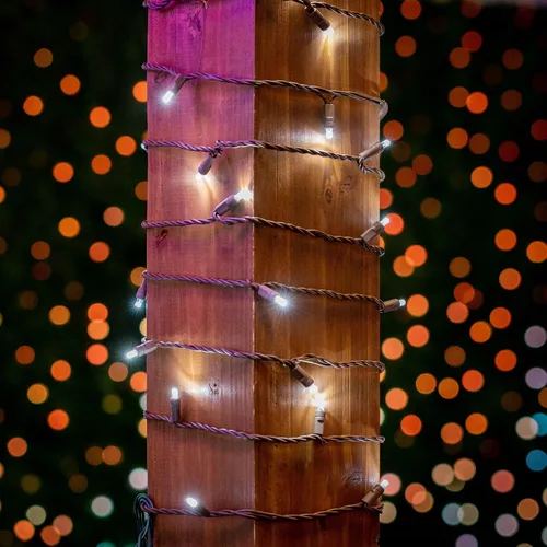 Vista 5 de Novelty Lights Luces de Navidad LED de 34 pies con 100 LED blanco puro, espaciado de 4 pulgadas en cable marrón, certificadas UL IP55 grado
