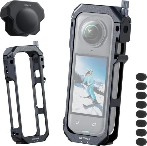 Vista 7 de NEEWER Jaula de cámara para Insta 360 X4, funda protectora compatible con Insta360 X 4, plataforma de video de aleación de aluminio de liberación