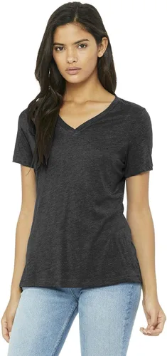 Vista 3 de Bella Canvas Camiseta relajada con cuello en V peinada para mujer, Mezcla triple, púrpura