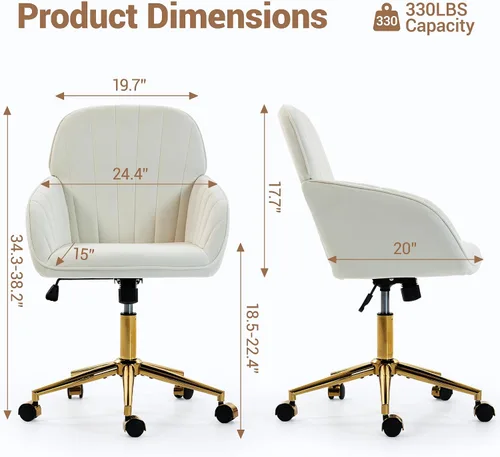 Vista 2 de Silla de tocador de terciopelo con ruedas y base dorada, 330 libras Beige