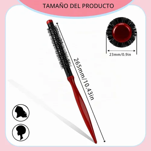 Vista 2 de Mini cepillo Quiff Roller para secado y rizado, cepillo de viaje portátil de 1/2 pulgada con mango de madera y cerdas de nailon para peinar cabello