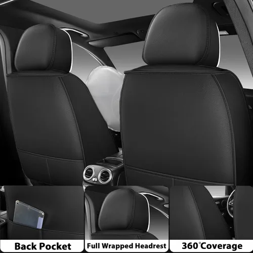 Vista 7 de otoez - Fundas universales de piel para asientos de coche, juego completo de 5 asientos, protector de asiento automotriz de repuesto compatible