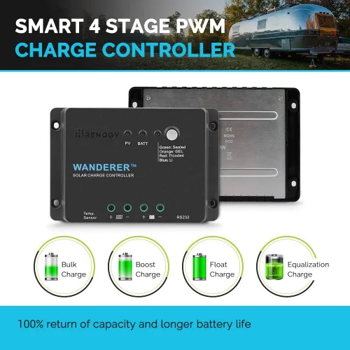 Vista 6 de Renogy - Panel solar flexible de 100W y paquete de controlador de carga solar de litio 30A