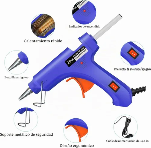 Vista 2 de Mini pistola de pegamento caliente, paquete de 8 para manualidades con 40 varillas, pistola de pegamento derretido, manualidades