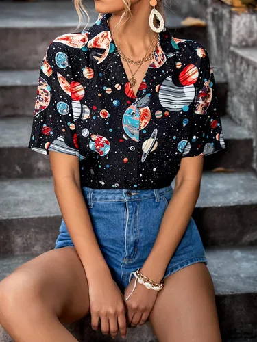 Vista 4 de Floerns Blusa casual de verano con cuello en V y botones para mujer