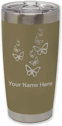 Vista 36 de LaserGram Vaso aislado al vacío de 20 onzas, mariposas, grabado personalizado incluido (negro)