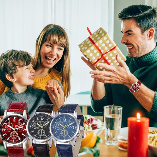 Vista 7 de Paquete de 6 relojes de cuarzo de cuero para hombre, Ginebra para niños, vestido casual, banda de pulsera, conjunto de lotes al por mayor