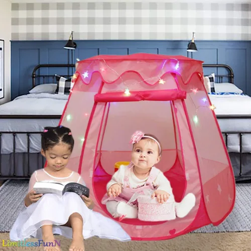 Vista 6 de Princess Pop Up - Tienda de campaña y luces para niños, juguete para piscina de pelotas para niños, 48 x 36 pulgadas
