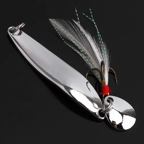 Vista 3 de Kit de pesca de señuelos de cucharas de 5 piezas, cebos giratorios de metal con ganchos agudos para lubina salmón