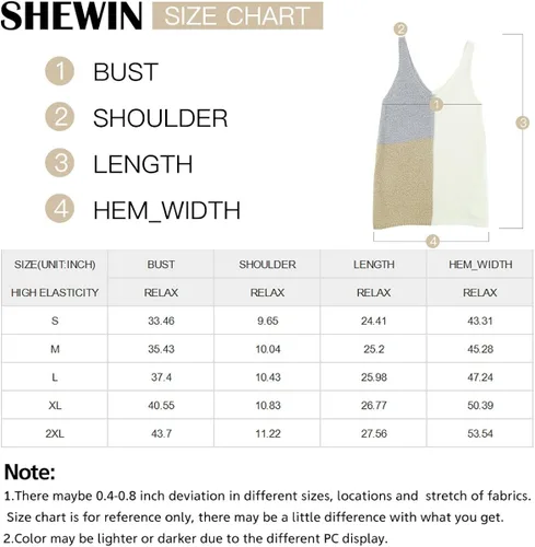 Vista 6 de SHEWIN Blusa sin mangas de punto con cuello en V para mujer, casual, bloque de color, holgada, sin mangas