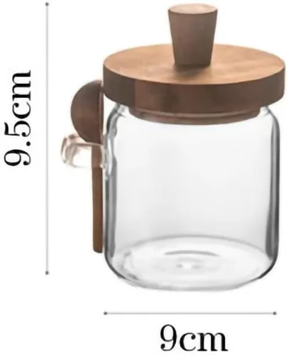 Vista 2 de WAIT FLY Tarros de vidrio con tapa de madera hermética y cuchara, recipientes de cocina para almacenamiento de alimentos para té, café, hierbas