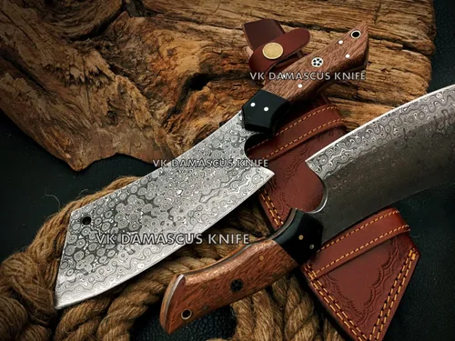 Vista 2 de Cuchillo de carnicero de Damasco, cuchillo de carnicero para cortar carne, 12 pulgadas, hecho a mano, cuchillo de espiga completa para cortar carne