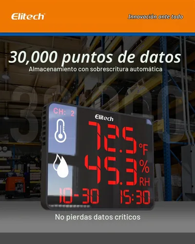 Vista 5 de Elitech Termómetro higrómetro Bluetooth reutilizable registrador de datos con pantalla grande de almacenamiento de datos, DR-230-THDE con doble