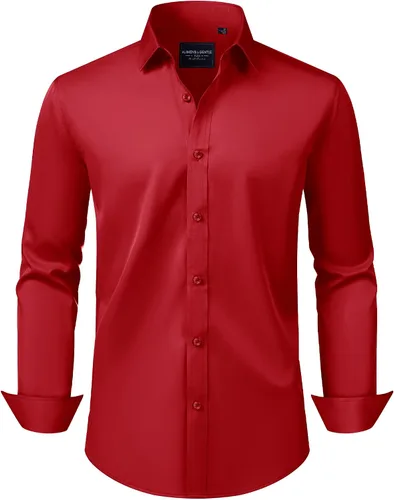 Vista 19 de Alimens & Gentle Camisas de vestir para hombre, manga larga, elásticas, sin arrugas, con botones