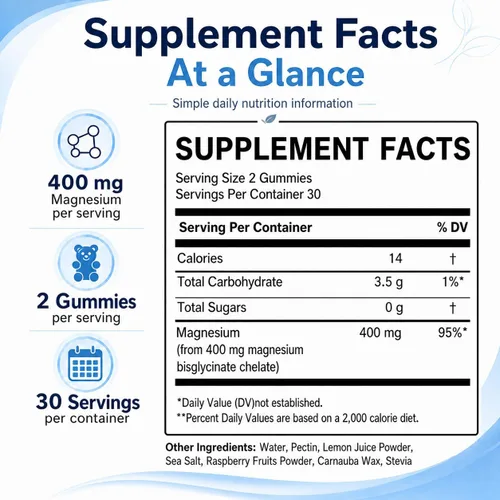 Vista 2 de Spnutrition Gomitas de bisglicinato de magnesio, 400 mg por porción, 60 unidades Sal marina, polvo de fruta de frambuesa, apoyo de bienestar