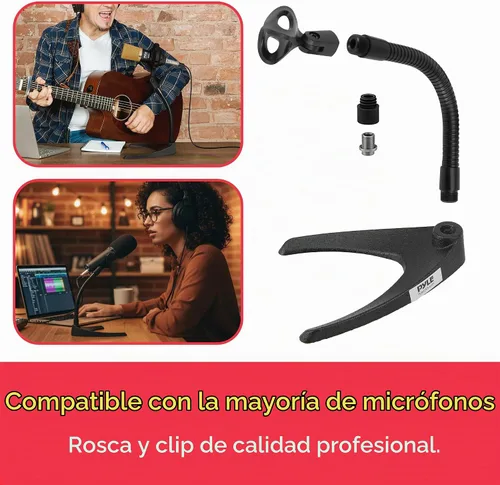 Vista 4 de Pyle PMKS8 - Soporte universal para micrófono de mesa con soporte flexible de cuello de cisne de 8.2 pulgadas y base sólida en forma de U, perfecto