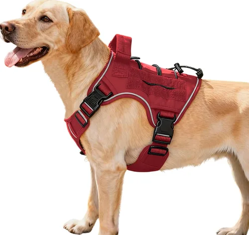 Vista 32 de Arnés táctico para perros grandes, chaleco reflectante ajustable sin tirones con sistema Molle, control de grado militar K9 para entrenamiento