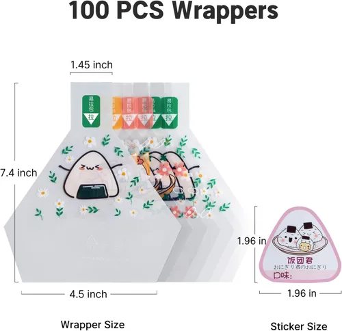 Vista 2 de choxila 100 envoltorios de Onigiri con 1 molde de acero inoxidable Onigiri