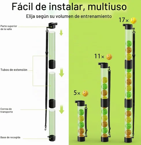Vista 6 de Recuperador de bolas de pickleball de 17 bolas y soporte de bolas con correa, protector de espalda para accesorios de pickleball, rápido