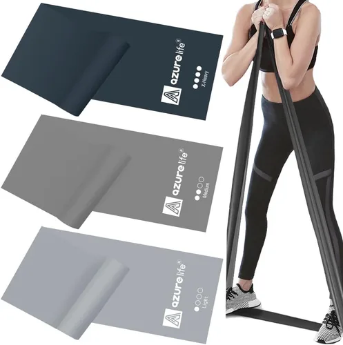 Vista 16 de A AZURELIFE - Bandas de resistencia profesionales largas sin látex, bandas elásticas para terapia física, yoga, pilates, rehabilitación