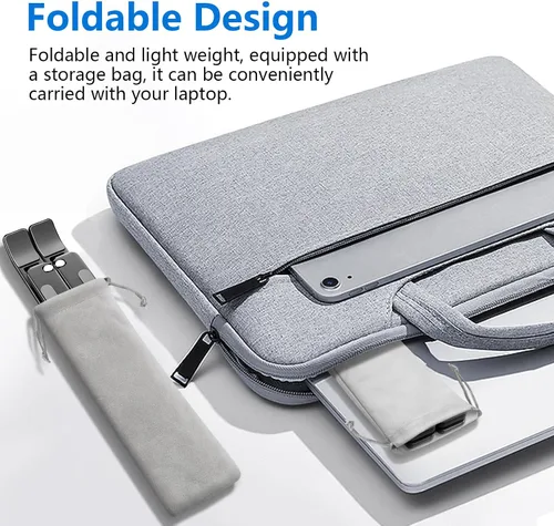 Vista 4 de Soporte para laptop de escritorio, soporte de aluminio para MacBook, elevador de computadora para escritorio, soporte portátil plegable ajustable