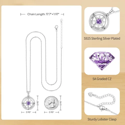 Vista 4 de Peeshow Collar para mujer, brújula, piedra natal, joyería de cumpleaños, aniversario, ideas para su novia, regalo romántico de amor en Navidad, día