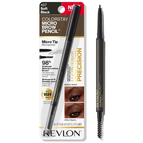Vista 14 de Revlon ColorStay Micro lápiz de cejas con cepillo de carrete integrado, impregnado con aceite de argán y marula, impermeable, a prueba de manchas