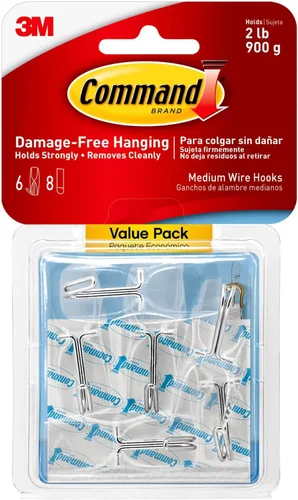 Vista 14 de Command Ganchos de palanca de alambre transparente medianos, 6 ganchos y 8 tiras, ganchos de pared colgantes sin daños para colgar decoraciones