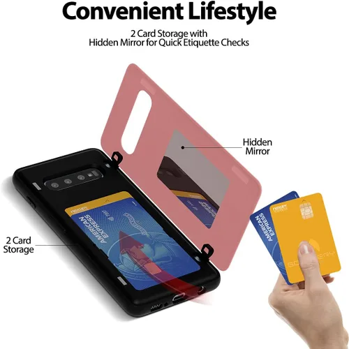 Vista 3 de GOOSPERY Funda magnética con parachoques para puerta compatible con Galaxy S10 Plus, estuche tipo billetera con soporte para tarjetas, cierre Rosado