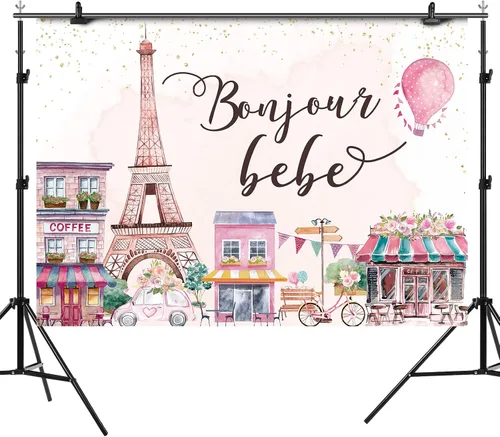 Vista 4 de Telón de fondo de la Torre Eiffel de París, vista de la ciudad francesa, tienda de flores de calle, fondo de fotografía de ensueño, cartel de baby
