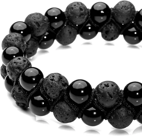 Vista 3 de Top Plaza - Brazalete difusor de aceites esenciales para hombres y mujeres, 8 mm, roca de lava, cuerda trenzada, piedra natural, abalorios de yoga