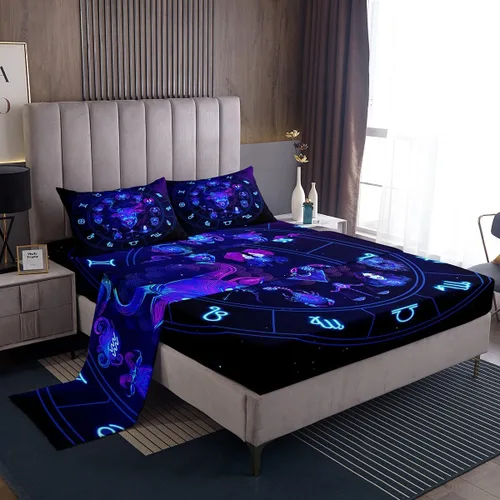 Vista 12 de Erosebridal Piscis - Juego de sábanas de tamaño individual de 12 constelaciones para niños, niñas, niños, niñas, niños, sábana bajera ajustable