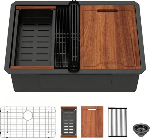 Vista 13 de Lordear - Fregadero de barra de 12 pulgadas bajo montaje, estación de trabajo, calibre 16, T304, 12 x 15, acero inoxidable, fregadero de cocina
