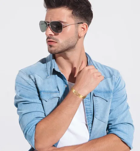 Vista 6 de Pulsera magnética para mujeres y hombres, 9.44 pulgadas, diseño único, pulsera de acero de titanio dorado, regalos de joyería de moda (0710G)