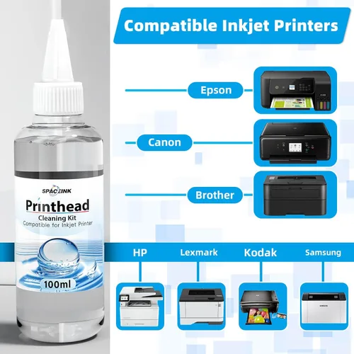 Vista 3 de Spaceink Kit de limpieza de cabezal de impresión 6.8 fl oz para impresora E pson, kit de limpieza de impresora para HP, kit de limpieza de cabezal