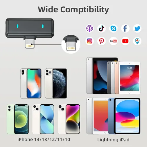 Vista 6 de VM32 Mini micrófono inalámbrico para iPhone 14/13/12, micrófono de teléfono con solapa Lavalier con estuche de carga de 40 horas, grabación de video