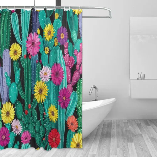 Vista 34 de MNSRUU Fabric Shower Curtain, Flowers and Butterflies Pink Waterproof Polyester Curtains with Hooks for Home Bathroom Decorative