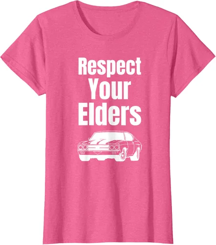 Vista 84 de Divertido regalo de auto para chicos – Respect Your Elders Classic Muscle Car Camiseta, Negro, S