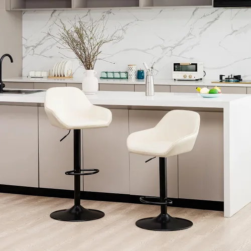Vista 16 de Glitzhome Taburete de bar giratorio, taburetes de bar ajustables con soporte trasero y reposapiés, silla de bar tapizada de piel sintética