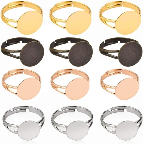 Vista 5 de LANBEIDE 40 anillos en blanco, chapado en plata, ajustable, plano, de 0.47 pulgadas, base de anillo en blanco (oro + plata)