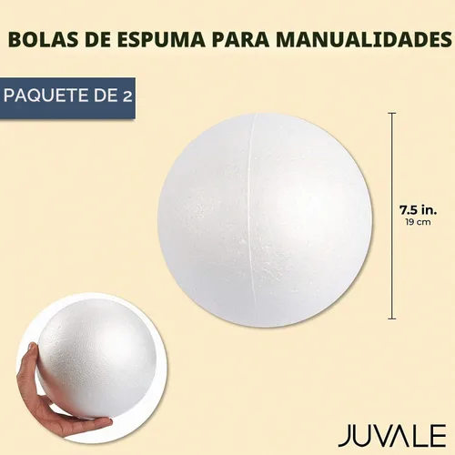 Vista 5 de Juvale Sphere Craft - Bolas de espuma de poliestireno blanco de 7.5 pulgadas, paquete de 2 unidades para proyectos de bricolaje, centros de mesa