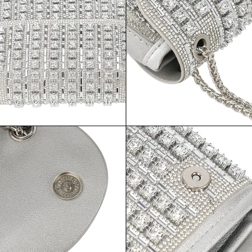 Vista 4 de Bolso de mano de noche con diamantes de imitación brillantes para mujer, bolso de hombro para boda, fiesta, baile de graduación